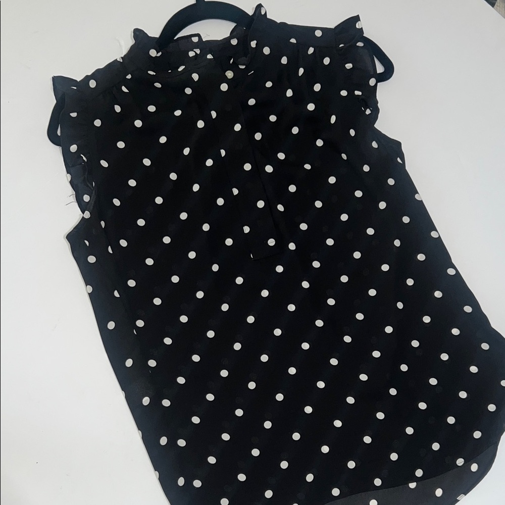 LOFT Black and White Polka Dot Blouse - Picture 1 of 8
